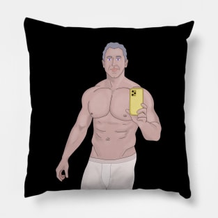 A muscular gray-haired man taking a selfie Pillow