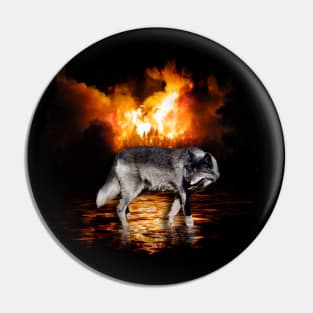 "Survivor" Alpha Grey Wolf & Burning Forest Fire Pin