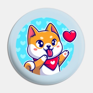 Happy Shiba Inu Dog Wearing Scarf With Love Cartoon Pin