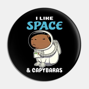 I Like Space and Capybaras Cartoon Pin