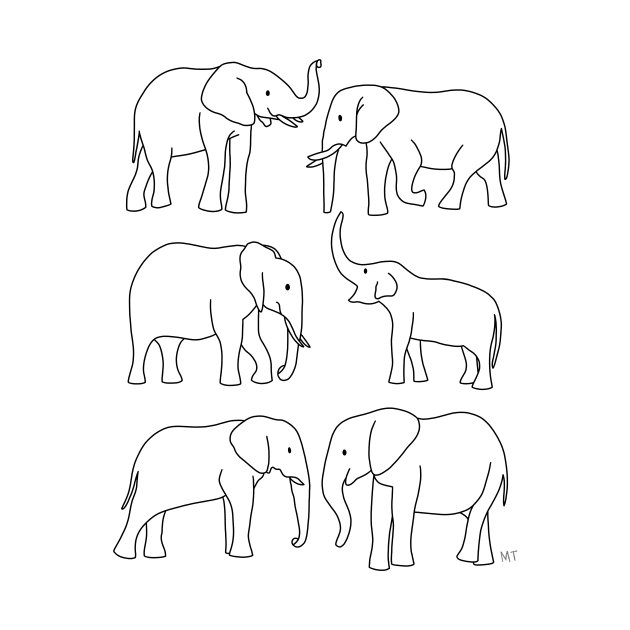 Elephants Line Art - White by monitdesign