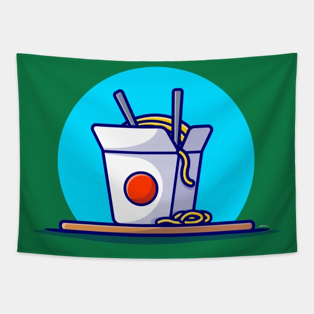 Ramen Noodle With Chopstick Cartoon Vector Icon Illustration Tapestry by Catalyst Labs