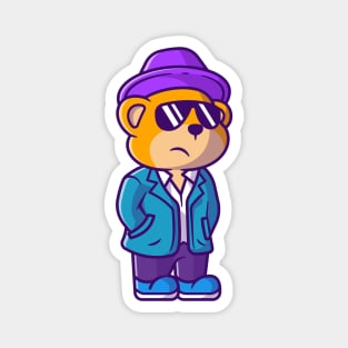 Cute Detective Bear Cartoon Vector Icon Illustration Magnet