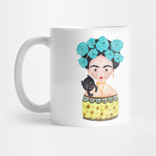 Watercolor Frida Kahlo Black Cat Mexican Art Artist Feminist Gift