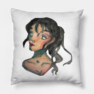 Girl with black ponytail watercolour Pillow