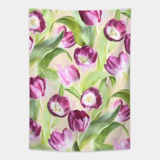 Bright Tulips on Soft Grey Tapestry