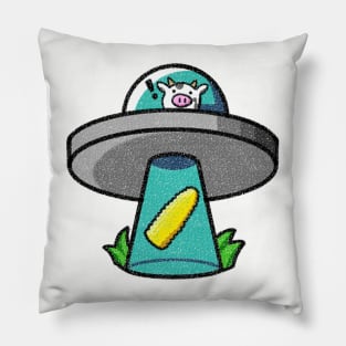 Corn-Loving Cow In A UFO Pillow