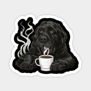 Lazy Black Dog Drinking Coffee Magnet