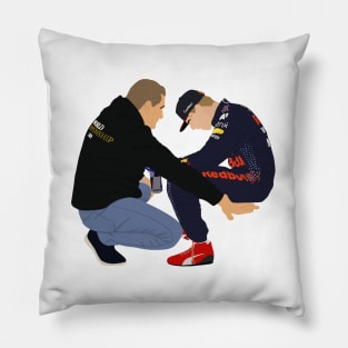 Jos and Max Verstappen celebrating Max winning the 2021 Formula 1 World Drivers Championship Pillow