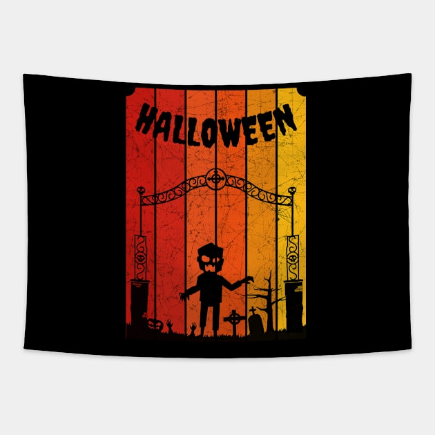 Vintage Retro Distressed Halloween Zombie Scary Costume Tapestry by heidiki.png