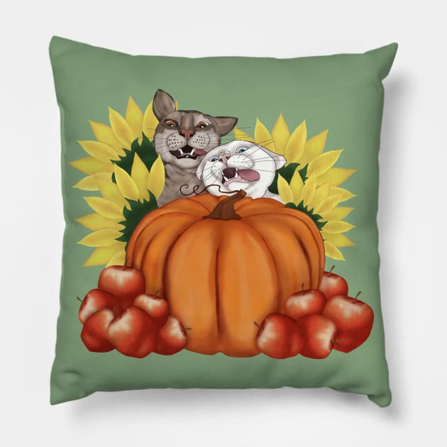 Harvest Festival.Cats with Pumpkin, Sunflowers, Apples Pillow by KateQR