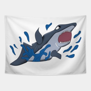 Cute Cartoon Animal Shark Surfing On A Wave Tapestry