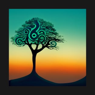 Solitary stylized tree at sunset with interesting branch pattern. T-Shirt