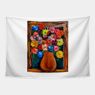 Some abstract mixed flowers in a metallic vase Tapestry
