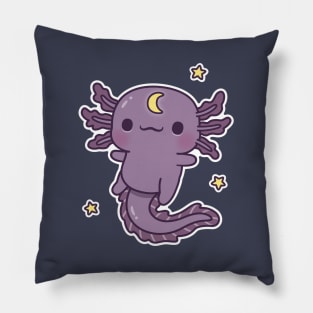 Cute Black Axolotl With Crescent Moon Symbol Pillow