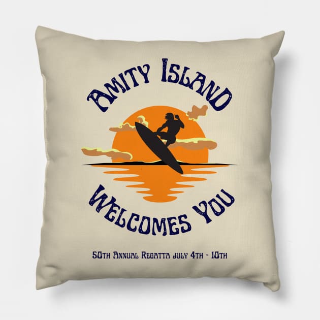 Amity Island 50th Annual Regatta Pillow by Teessential