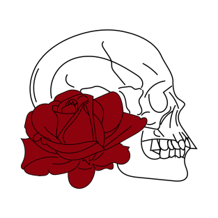 Skull and red rose white t-shirt, stickers, cases, notebooks, pillows, totes, masks T-Shirt