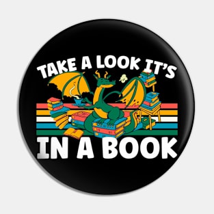 Cute Dragon Reading Bookworm Take A Look It's In A Book Pin