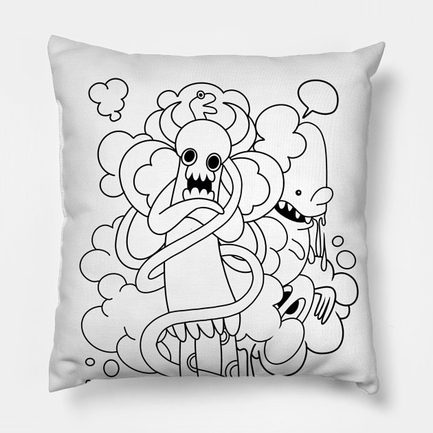 sketch illustration of  A cute monster and a friends Pillow by 9georgeDoodle