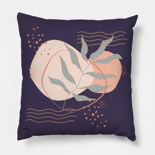 Abstract shapes lines dots and plant leaves digital design illustration Pillow