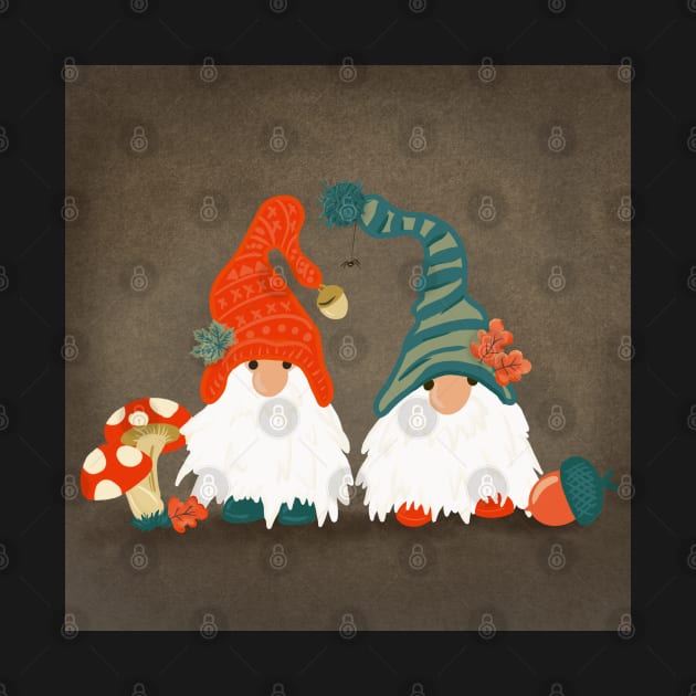 Two Autumn Tomte with Long White Beards and Knitted Hats by NattyDesigns