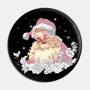 Cute pink Santa with vintage white flowers. Pin