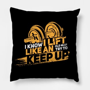Funny Pensioner Bodybuilding Gym Grandpa Weightlifter Senior Weightlifting Fitness Coach Gift Idea Pillow