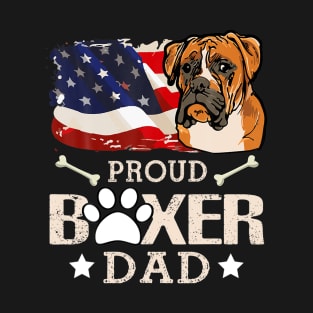 Proud Boxer Dog Dad American Flag Patriotic Dog Tee T-Shirt