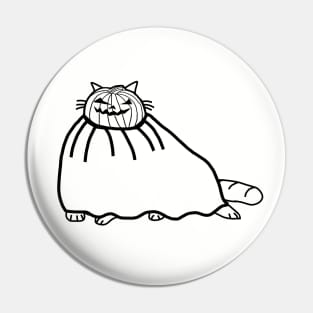 Chonk Cat Wearing Halloween Horror Pumpkin Ghost Costume Minimal Line Art Pin