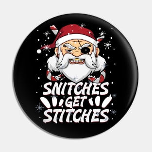 Snitches Get Stitches Santa Hat Funny Santa Pirate Candy Cane Pin
