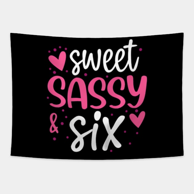 Kids Hearts Sweet Sassy And Six 6 Years Old 6Th Birthday Girls Tapestry by Zoe Hill Autism