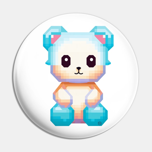 Blue pixelated Teddy Bear Pin by So Red The Poppy