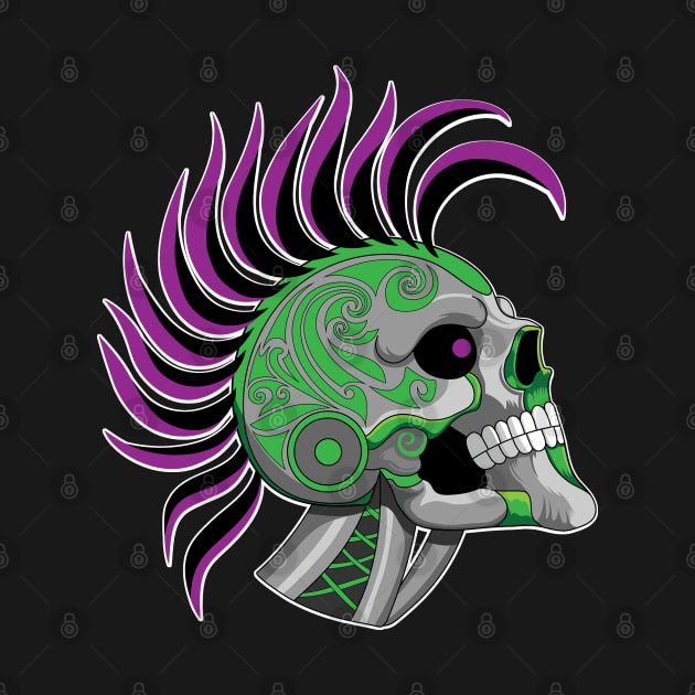 Tattooed Robot Skull with Purple Mohawk by Designs by Darrin