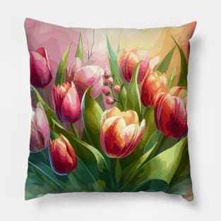 Red Tulips Spring Flowers Pillow