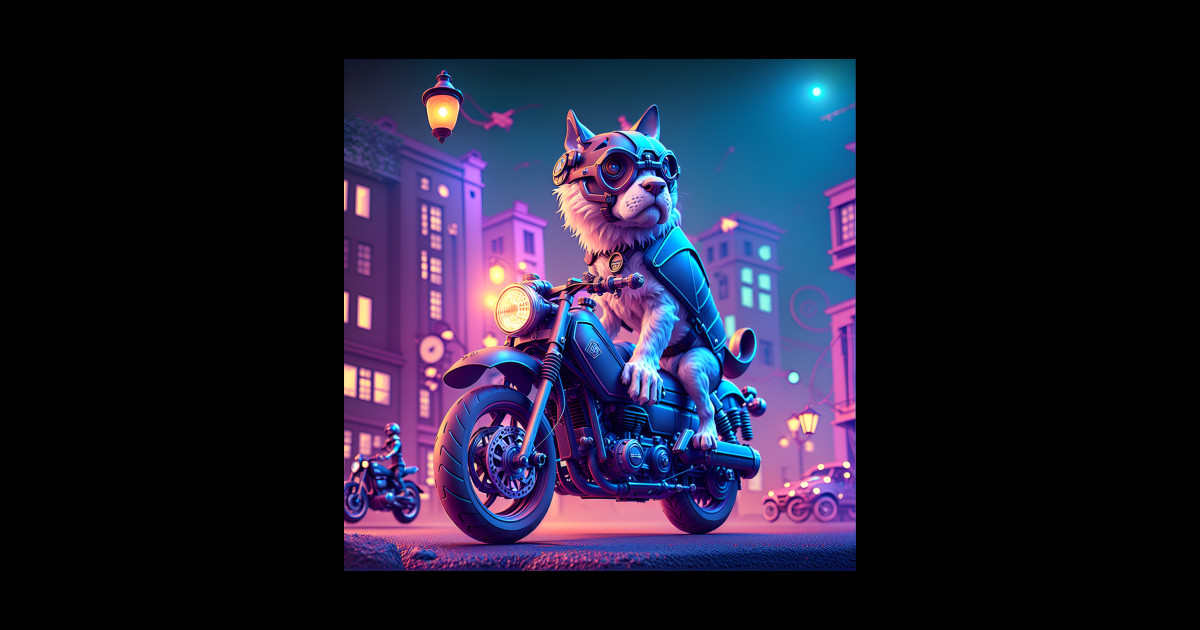 Night Ride Dog Biker - fantasy art - Dog Ride On Motor - Sticker ...