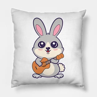 Kawaii Bunny Playing Acoustic Guitar Cartoon Pillow