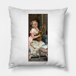 Woman With a Guitar by Raimundo Madrazo Pillow