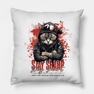 Stay Sharp, stay smart cat Pillow