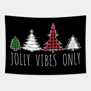 Jolly Vibes Only Colorful Plaid Christmas Trees Tapestry