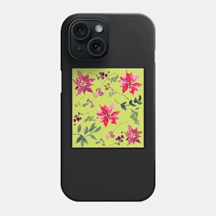 Purple, Red and Green Watercolour Flower Leaves Phone Case