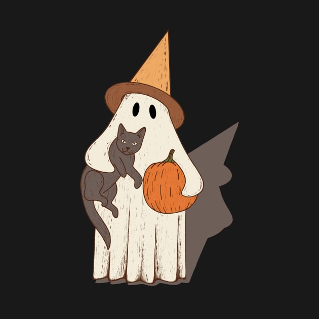 Vintage Ghost with Cat Halloween Graphic by gogo-jr
