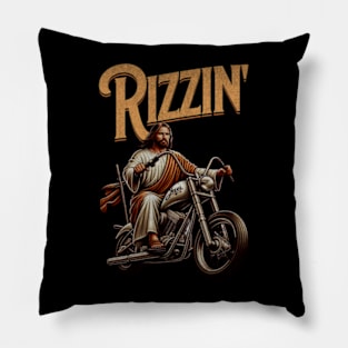 Jesus Christ on a Motorbike Rizzin' Jesus is Rizzen, Easter 2024 Funny Tees Pillow