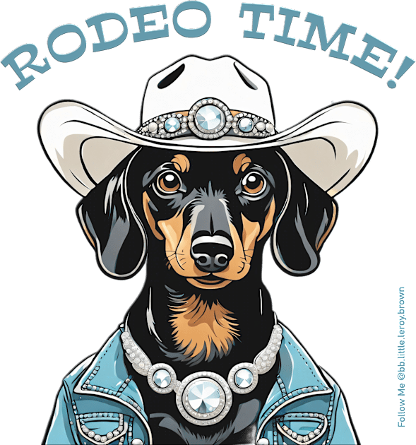 RODEO TIME! (Black and tan dachshund wearing white cowboy hat) Kids T-Shirt by Long-N-Short-Shop