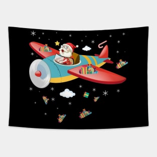 Christmas Santa Claus Pilot Flying Airplane TShirt Gift Tapestry