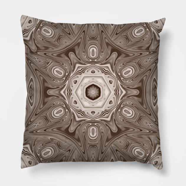 Kaleidoscope ripples of life in brown Pillow by hereswendy