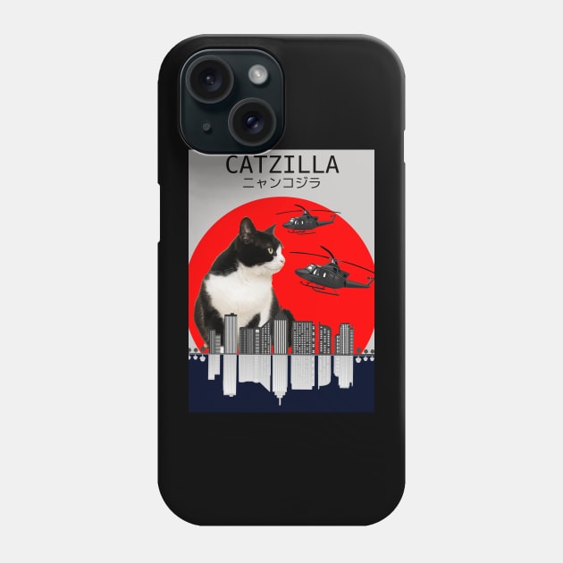 CATZILLA - BLACK AND WHITE CAT Phone Case by AdorableTees