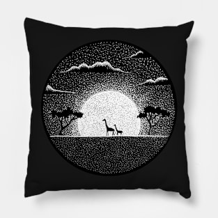 Red horizons - Black circle Pillow