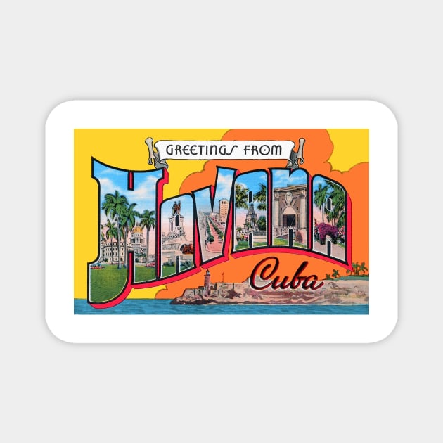 Greetings from Havana, Cuba - Vintage Large Letter Postcard Magnet by Naves
