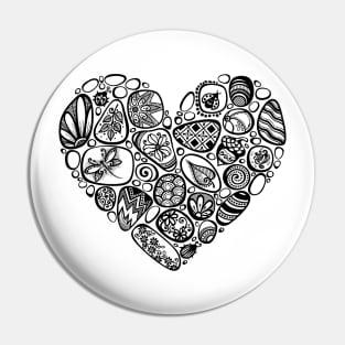 Decorative Heart Symbol from Sea Pebbles with Ornaments Pin