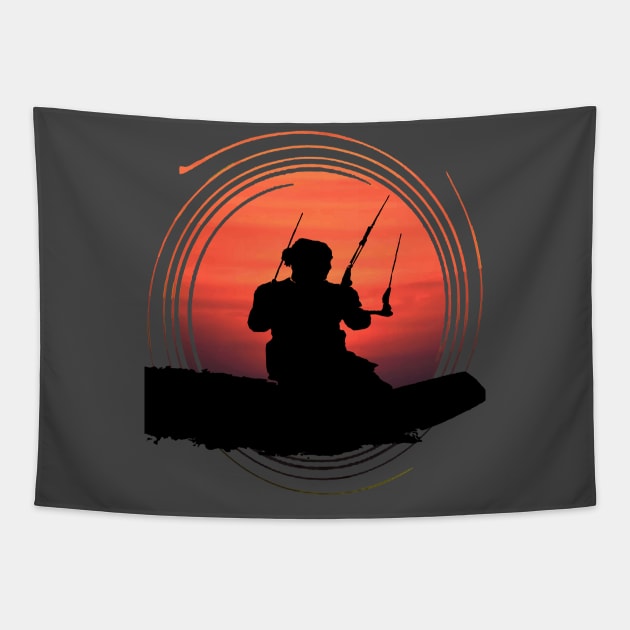 Kitesurfer Surfing The Wave Artistic Silhouette And Sunset Tapestry by taiche